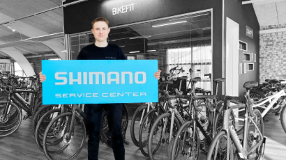 Shimano service center-skilt i BLVD BIKES cykelbutikken